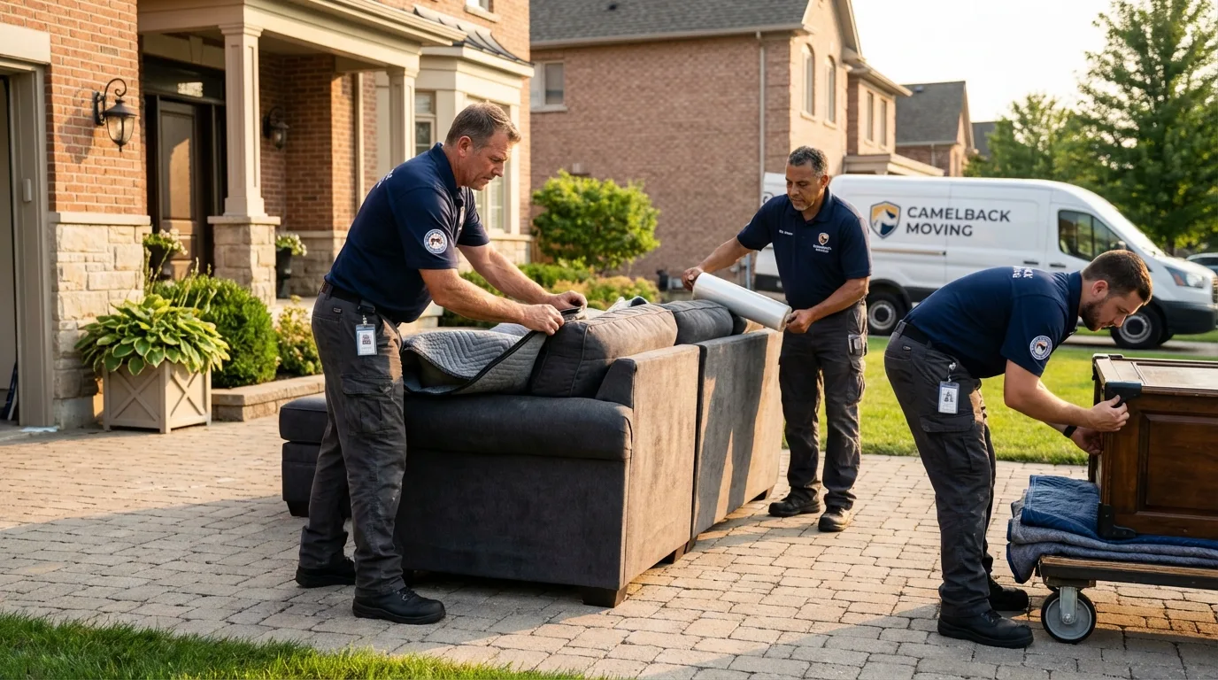 Large estate moving crew wrapping furniture in Livermore, ME